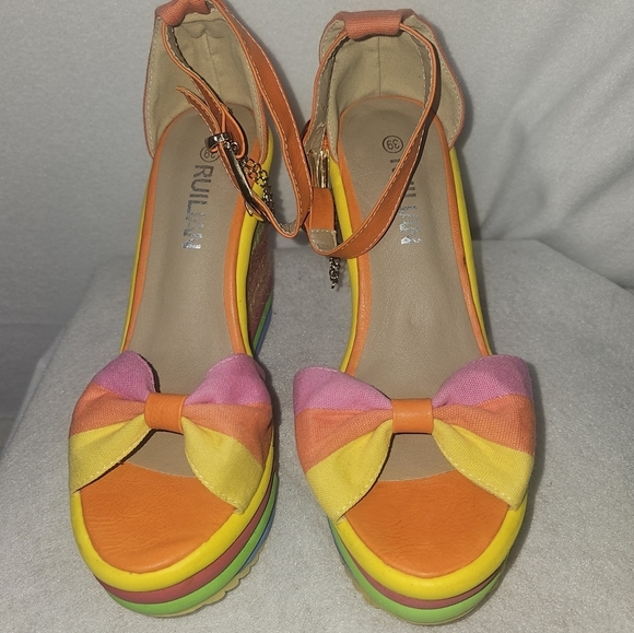 Womens Rainbow Wedge Platform Sandals By Ruilian Sz 39(US 8.5)Festival Whimsical - Picture 3 of 11